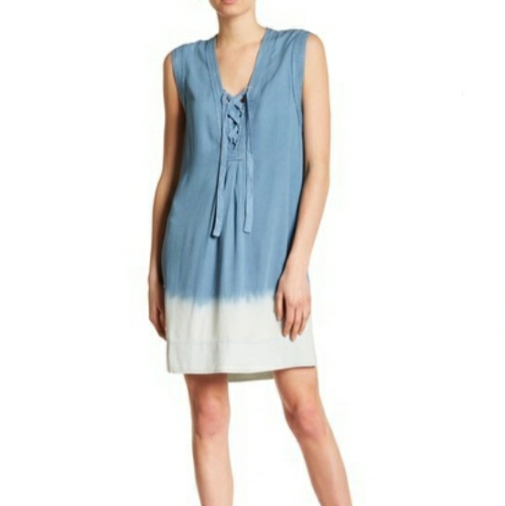 Splendid Indigo Lace-Up Sleeveless Midi Dress